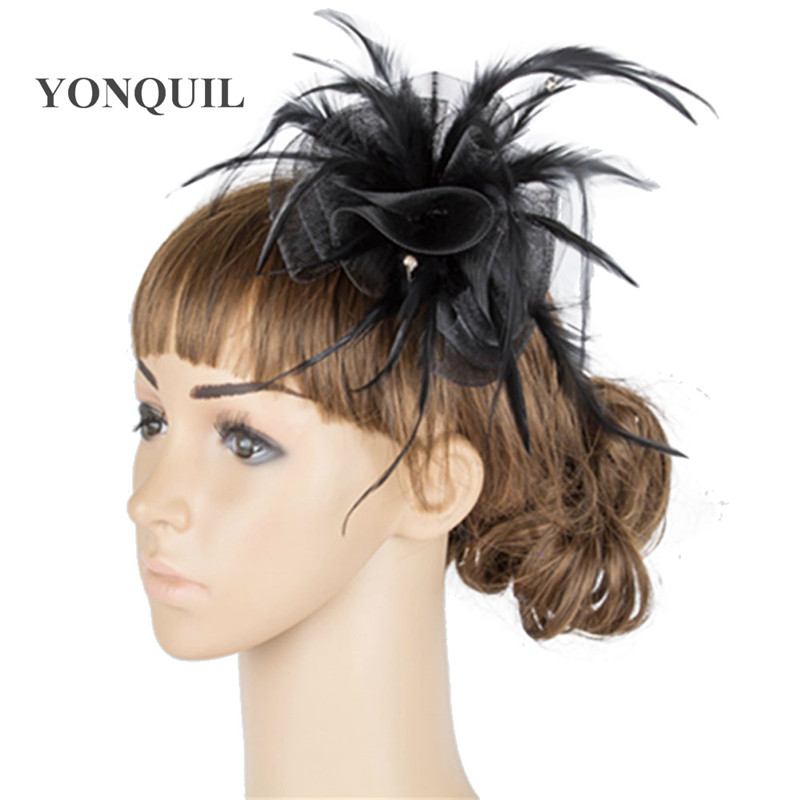 

Bride women wedding vintage headwear tulle fascinator hair accessories fancy feather party ladies headdress cocktail headdress