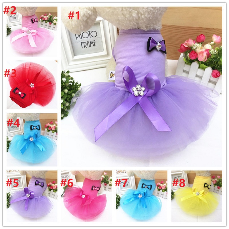 

Pet Dogs Clothes Bow Dress Soft Lace Colorful Luxury Exquisite Dog Apparel Wedding Clothing Spring And Summer Style High Quality, Remark colors