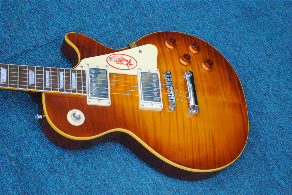 Classic 59 tiger flame electric guitar,High quality solid mahogany guitar,Chrome hardware,free shipping ,Custom
