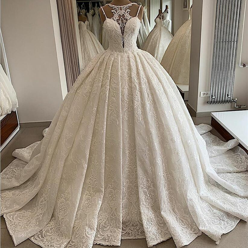 Robes de mariée princesse 2020 robe de mariée appliquée en dentelle personnalisée fabriqué lacets de dentelle balayage robe de mariée robe de mar