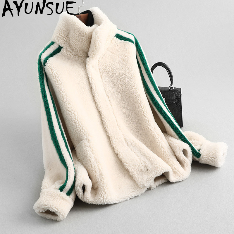 

AYUNSUE Real Fur Coat Female Jacket 2019 Autumn Winter Jacket Women Real Wool Coats Lamb Fur Korean Jackets Abrigo Mujer MY3583, Red