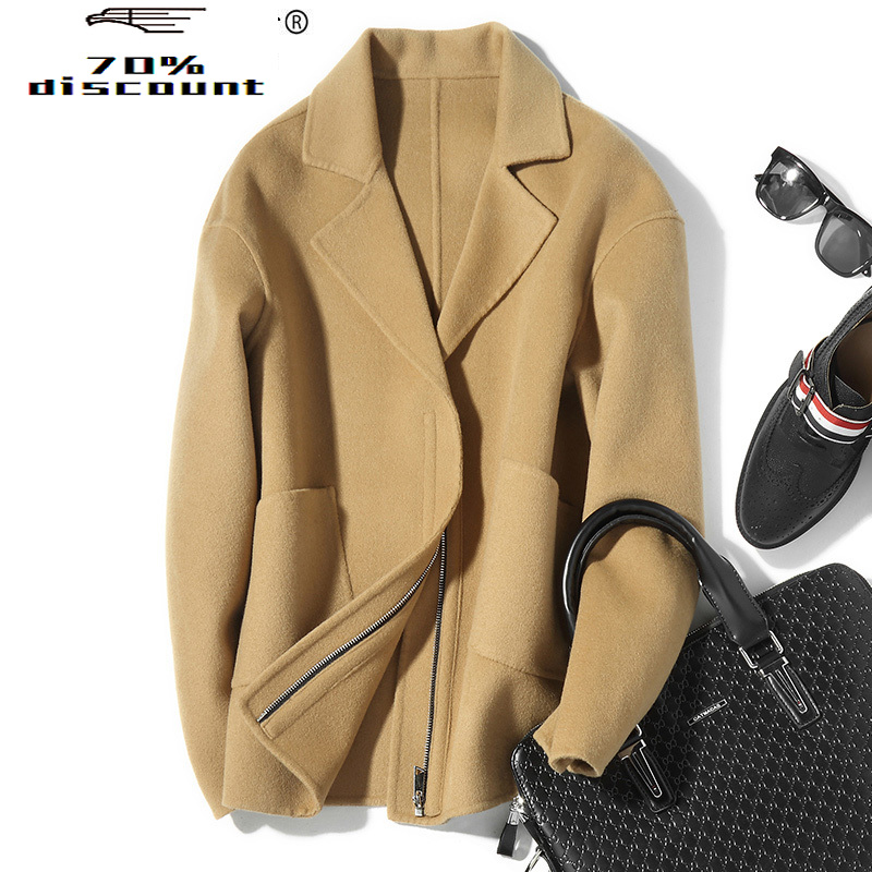 

200%Wool Coat Short Spring Autumn Double-sided Jacket Men Coat and Jacket Man Overcoat Abrigo Hombre D-04-29522 KJ2040, Black