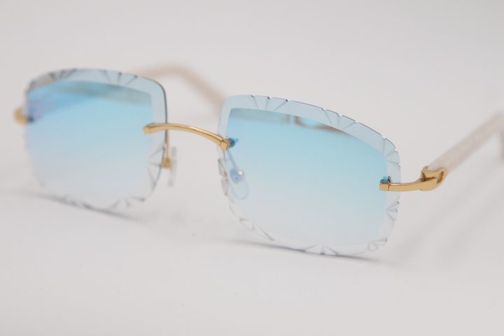

Wholesale Selling High quality 8200762 Rimless Sunglasses Women 18K Gold metal frame Eyeglasses Unisex Gray Red Brown Carved Lens