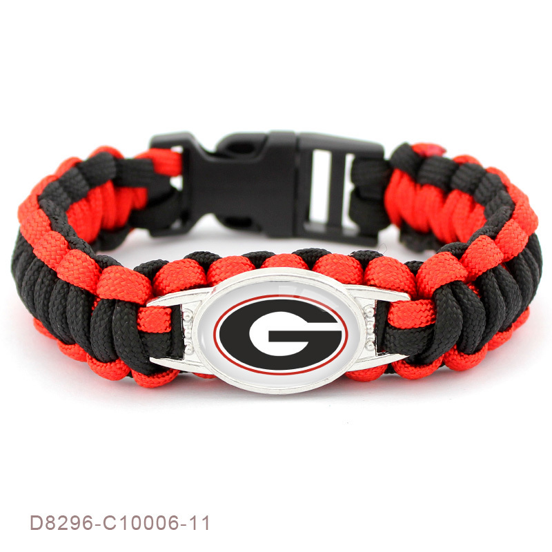 

Hot Sale 18*25mm Glass Custom Football Sports Georgia Charm Survival Paracord Bracelets & Bangles For Man Woman 10pcs/lot