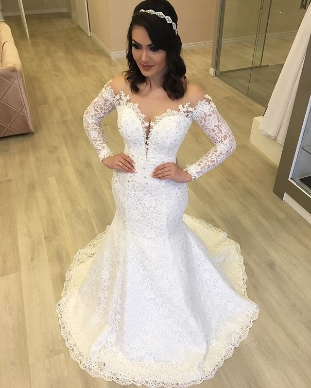 

Middle East Bridal Wedding Gowns Long Sleeve Lace Wedding Dresses Mermaid Sweetheart Open Back hochzeitskleid, Ivory