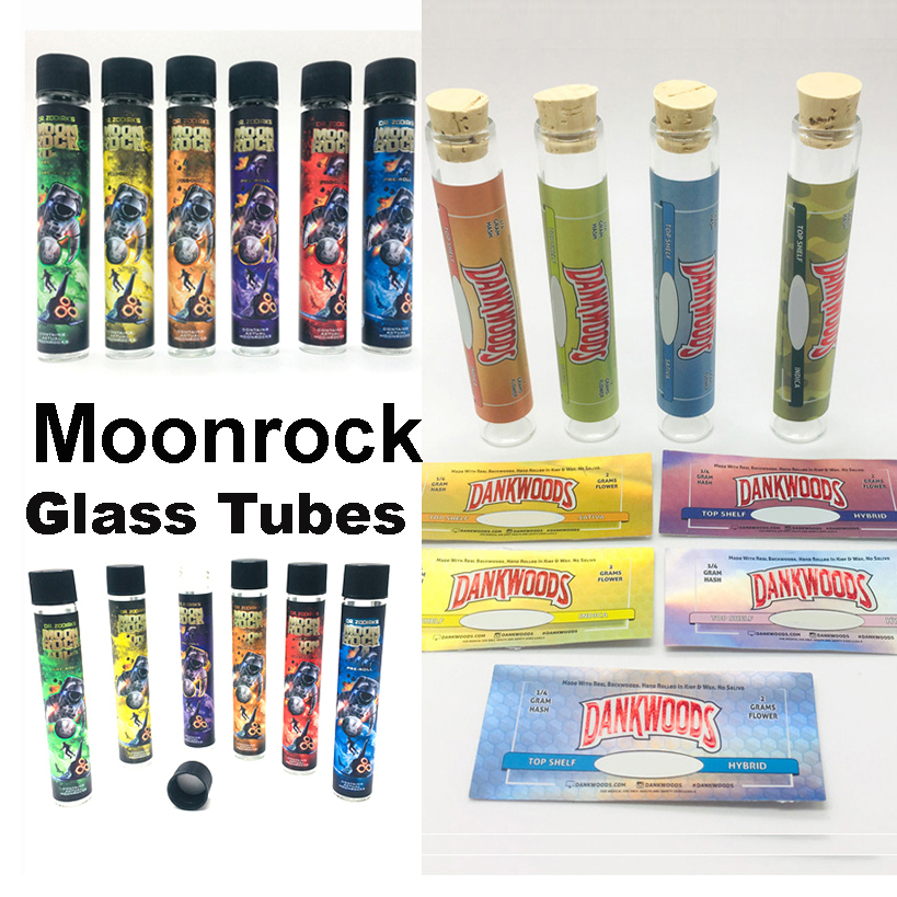 

Moonrock Glass Tubes DANKWOODS Pre roll Packaging Container Bottle Empty Rolling Paper Tube Stickers Labels Smoking Concerntrate package