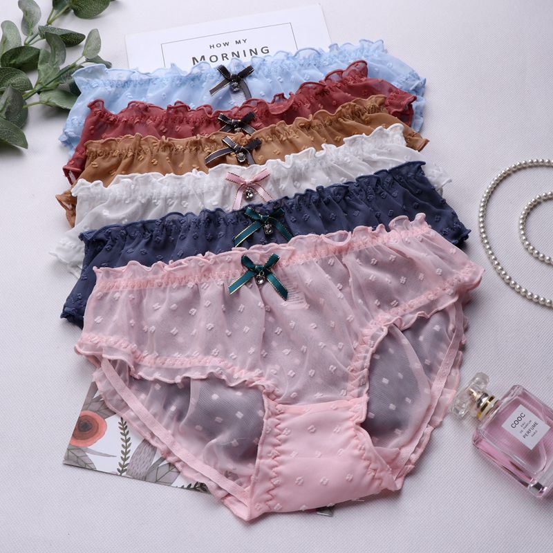 

SP&CITY Sexy Women's Underpants Lace Seamless Panties Cute Bow Transparent Underwear Wave Point Lingerie Rhinestone Briefs Thong, Black