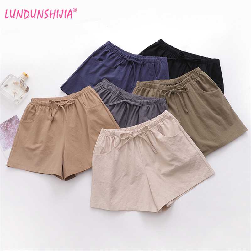 

LUNDUNSHIJIA 2020 New Arrival Summer Women Cotton Linen Shorts Bow High Waist Solid Color Shorts For Women 6 Colors, Dark grey
