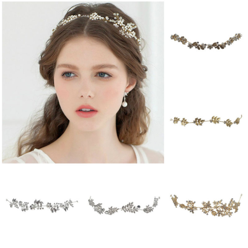 

Ornaments Bride Wedding Soft Chain Hair Hoop Headwear Gold And Silver Color Leaf You Diamond Flower Hair Decorate