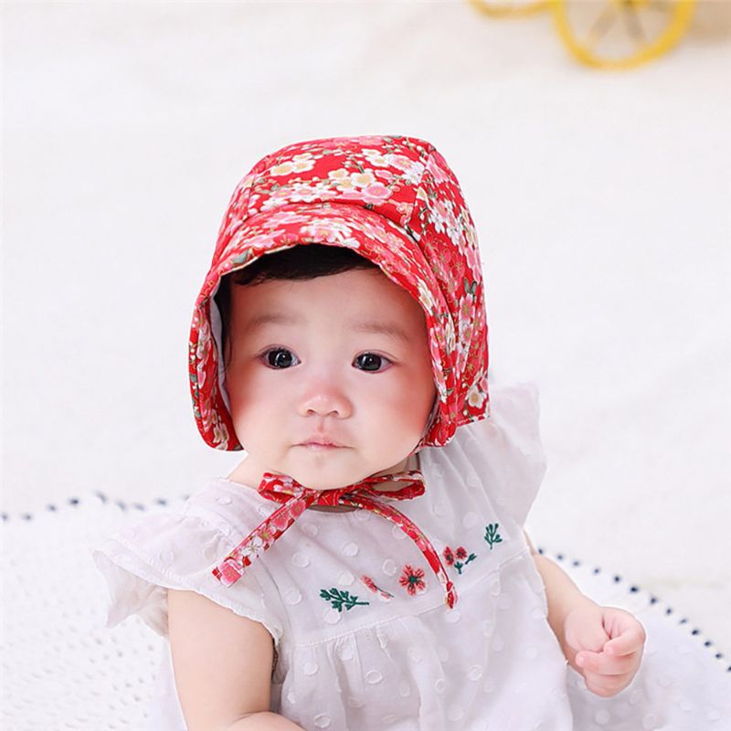 

Newborn Baby Floral Vintage Photography Hat Girls Props Cap Children Bonnet Hat, Red