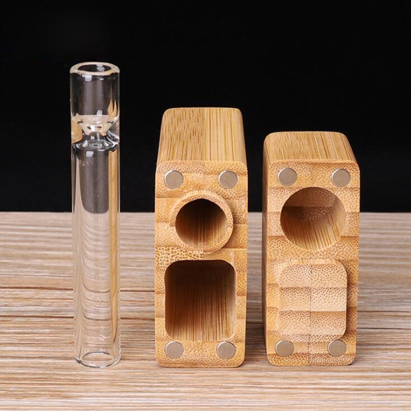 

Latest Natural Bamboo Wood Cases Portable Dry Herb Tobacco Storage Box Dugout One Hitter Glass Cigarette Smoking Stash Case Holder DHL