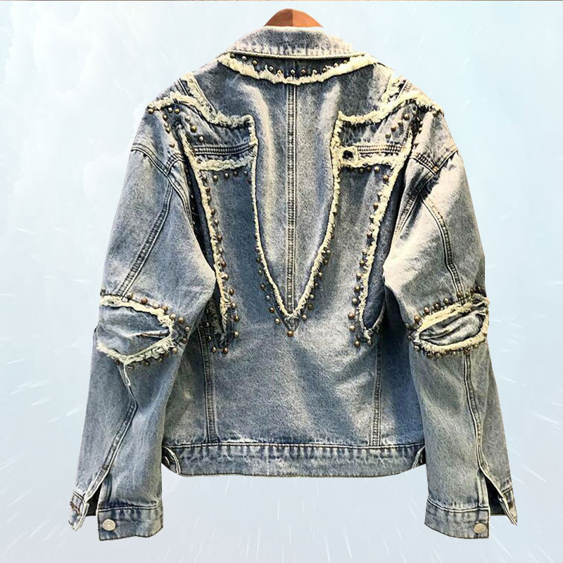 

Heavy Industry BF Wind Loose Rivet Denim Jacket 2019 Spring Autumn Jacket Women Coat Retro Female Jeans Outwear casaco feminino, Light blue
