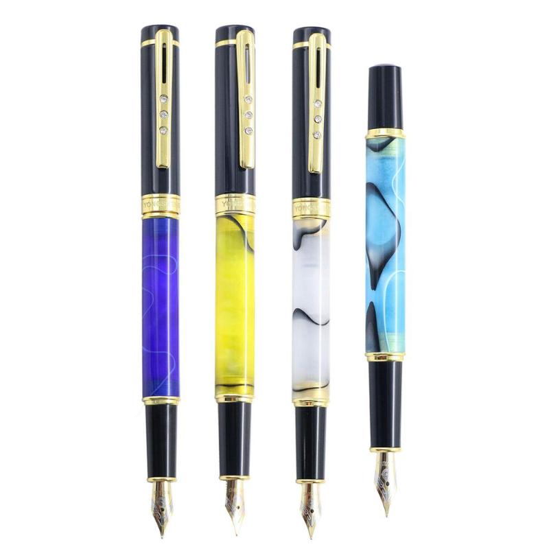 

High Quality Fountain Pen 0.5mm F Nib Gold Trim Acrylic Pen Office School Supplies, Sky blue