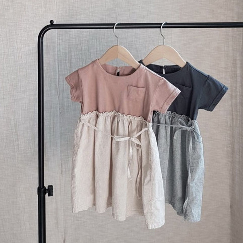 

2020 summer girl's literary and artistic color matching retro temperament casual dress, Gray