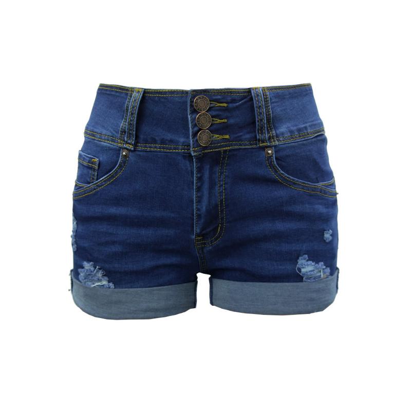 

Cotton Denim Blue female Color  Xxl Size Cowboy Shorts Holes Trend Tight with button for women, 6030 1 deep blue