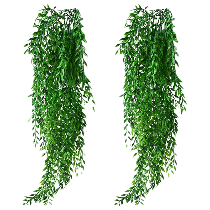

2Pcs Artificial Hanging Plants Garland Fake Willow Leaves Ivy Vine for Wall Garden Wedding Hanging Pot Basket Decor, Green