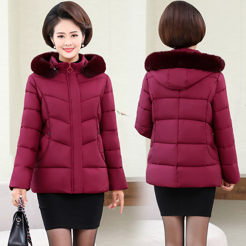 

Ladies winter coat new cotton jacket mother winter coat middle-aged and elderly cotton thick jacket with hood fur collar