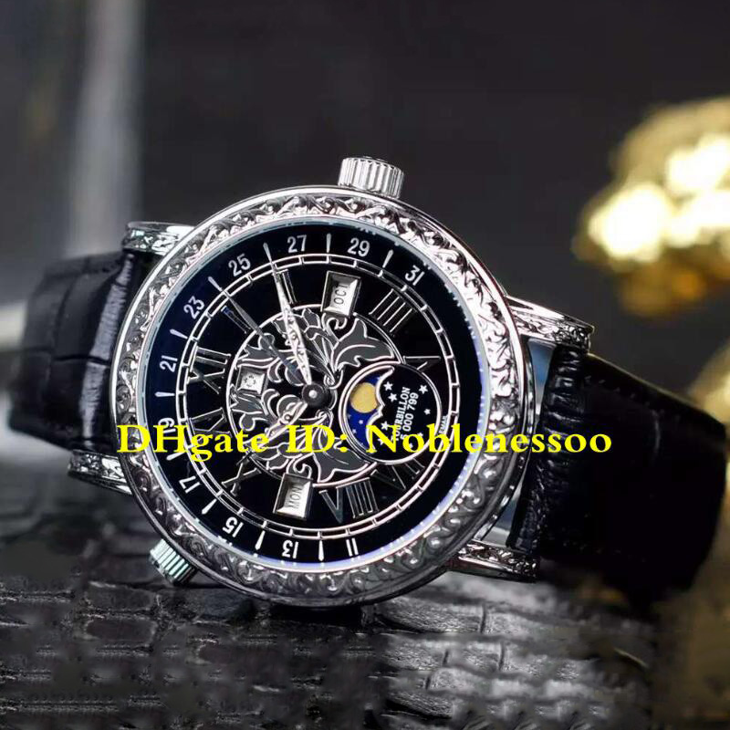 

5 Color Top Luxury Mens Watch Black Dial Moon Phase Grand Complications Complex function timing series Quartz Leather Unisex Men's Watches, 04