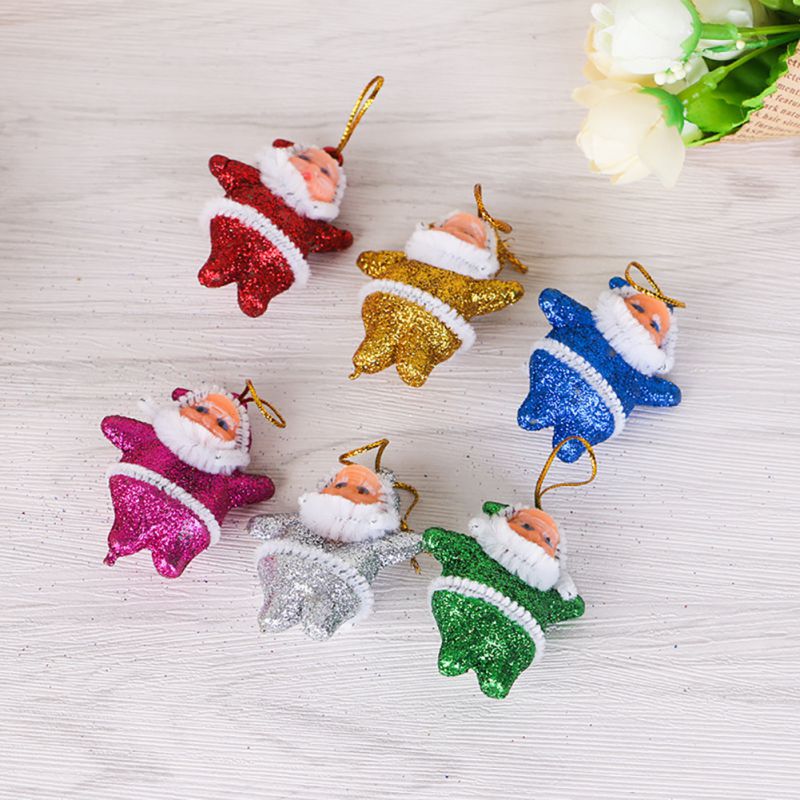 

6Pcs/Set Glittering Santa Claus Doll Pendant Ornaments DIY Crafts Xmas Tree Christmas Party Wedding Decorations Kids Gift