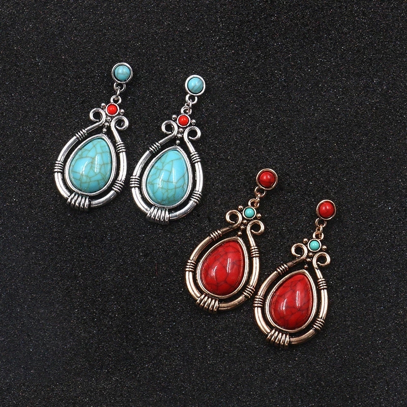 Bomcomi Turquoise Pierres pr/écieuses Pendentifs Boh/ème Style Collier Boucles doreilles Bracelet Femmes Ensemble de Bijoux