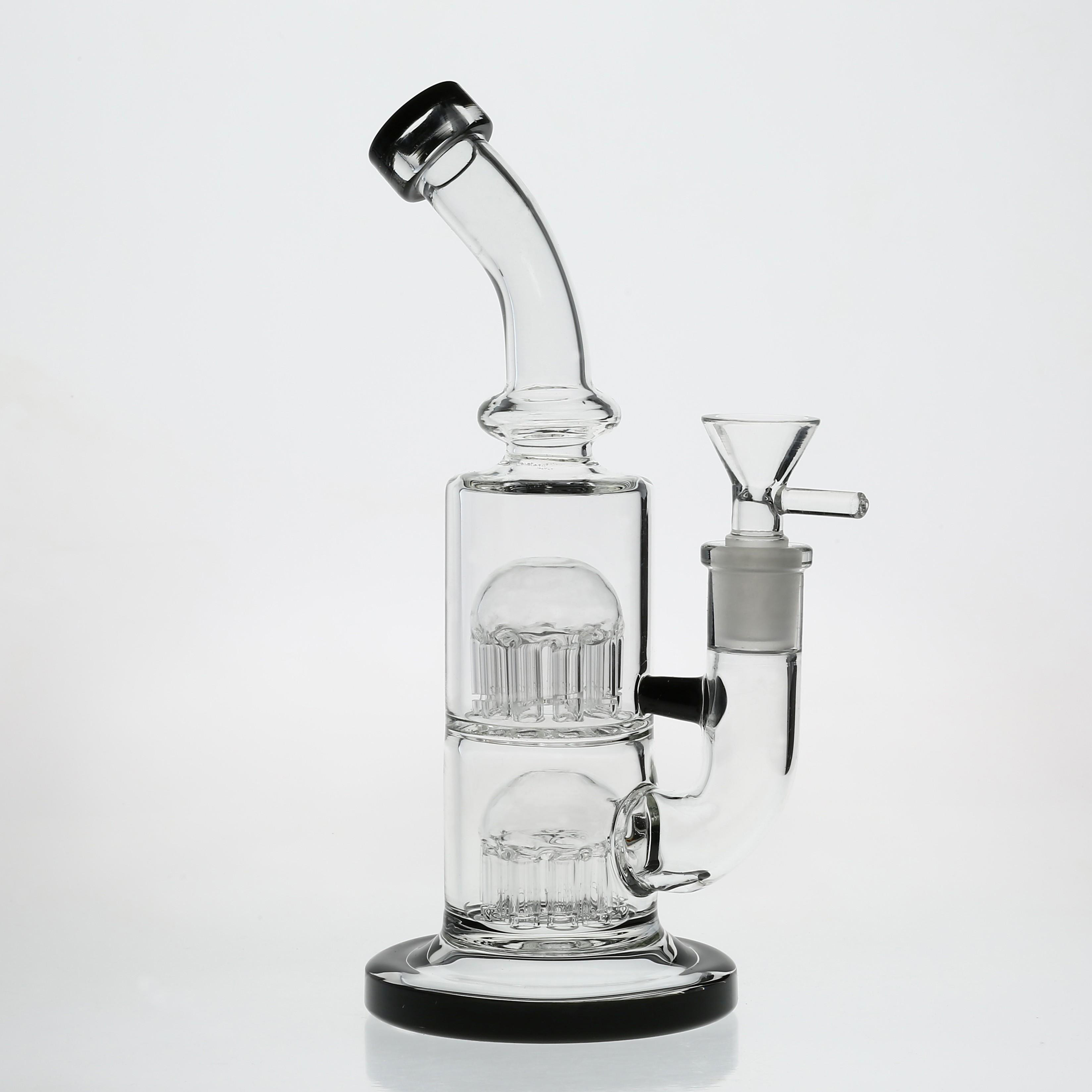 

New Arrival Black color Bong With 2 Layer Tree Percolator Oil Rigs Bent Neck With Splash Guard High female joint