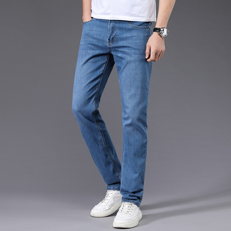 

Jeans Men Straight Trousers Male High Quality Soft Slim Fit Business Denim Designer Casual Biker Pants Pantalon Hombre Homme, Dark blue