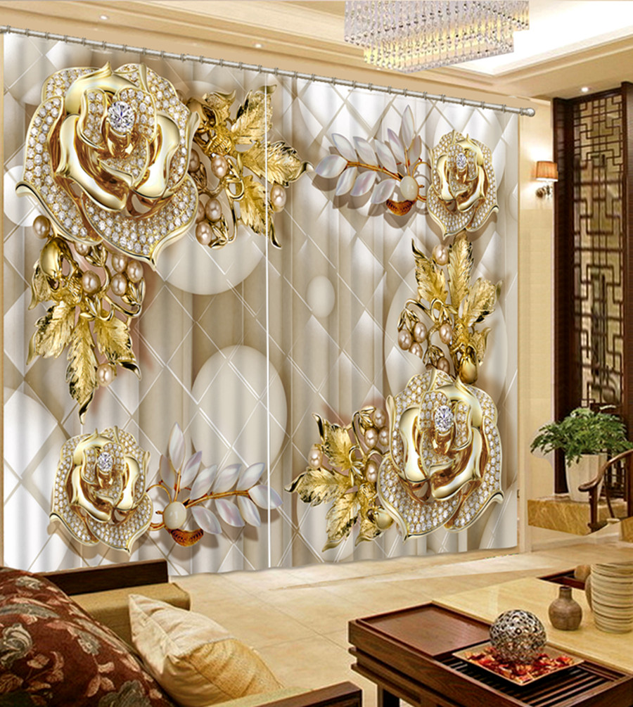 

Curtains For Window Luxury jewelry flowers thick Shading 3D Curtain Parlour Room bedroom Blackout Curtains 3D, As the photo