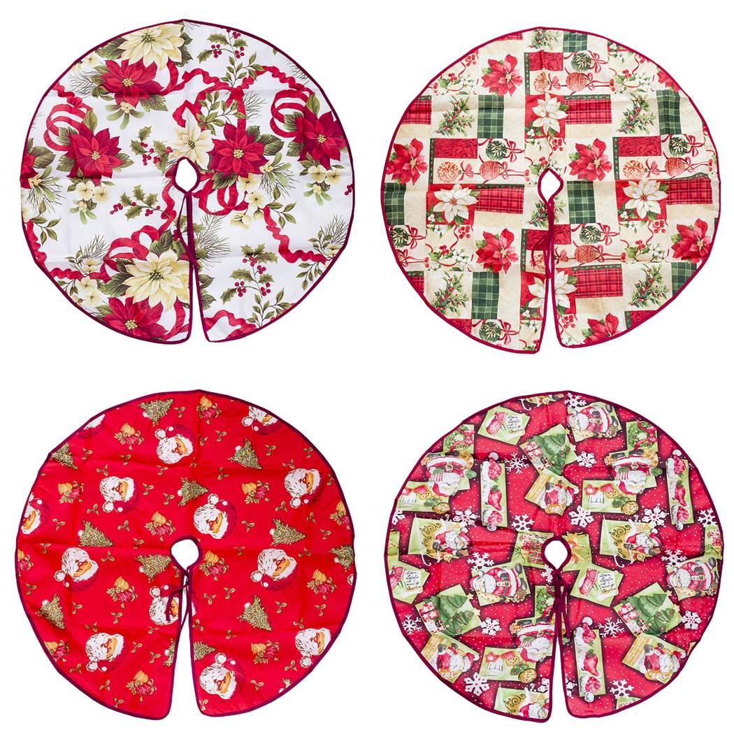 

Stylish Cartoon Santa Claus Flower Printed Christmas Tree Claus, Floral Home Round Skirt Red