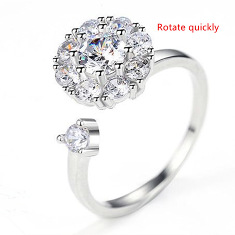 

Wholesale-Fashion Female Silver Rotating Ring 2019 Luxury Zirconia Crystal Ring For Women Romantic Wedding Party Jewelry Drop Shipping
