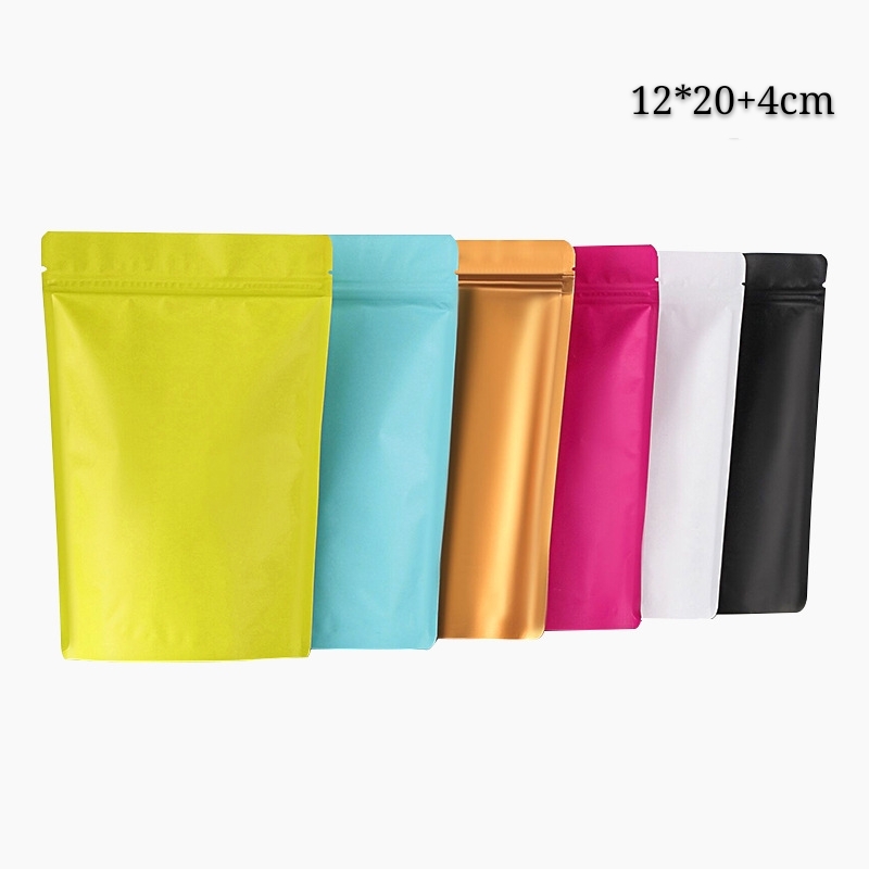 

Aluminum Foil Stand Up Mylar Zip Lock Packaging Bags Matte Dry Fruit Storage Pouches with Tear Notch Candy and Coffee Bag 12*20+4cm Recloseable