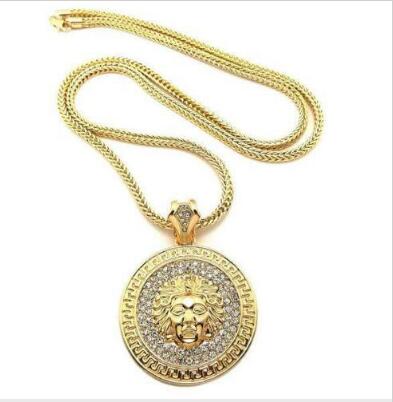

Mens Hip Hop Long Necklace Jewelry Gold Slver Chains Medusa Avatar Iced Out Necklace Diamond Pece Pendant Designer Necklaces Women Men WL938, Silver