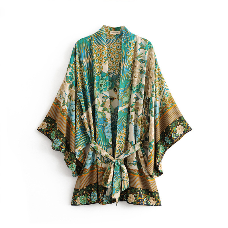 

Boho Summer Beach Vintage Bird Floral Print Sashes Kimono Women 2019 New Fashion Cardigan Ladies Blouses Casual Blusas Mujer Y19042902, As picture
