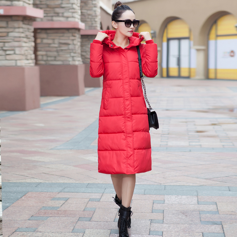 

Wadded Jacket Parka Hot Sale Warm Winter Cotton Padded Coats Women Long Hood Thick Slim Abrigos Mujer LX118, Black