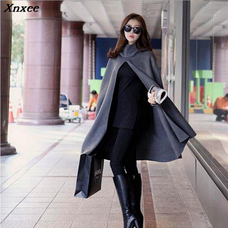 

Medi Length Cloak Batwing Sleeve Woolen Coat Women Woolen Jakcets Autumn Winter New Hooded Windbreaker Coats Female Coat, Black