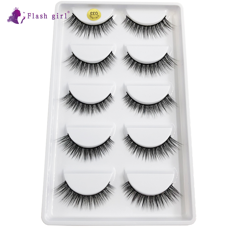 

Flash Girl 5 Pairs Mink Eyelashes 3D Mink Fake Eyelashes Natrual Makeup Lashes Wholesale Soft High Grade False 033