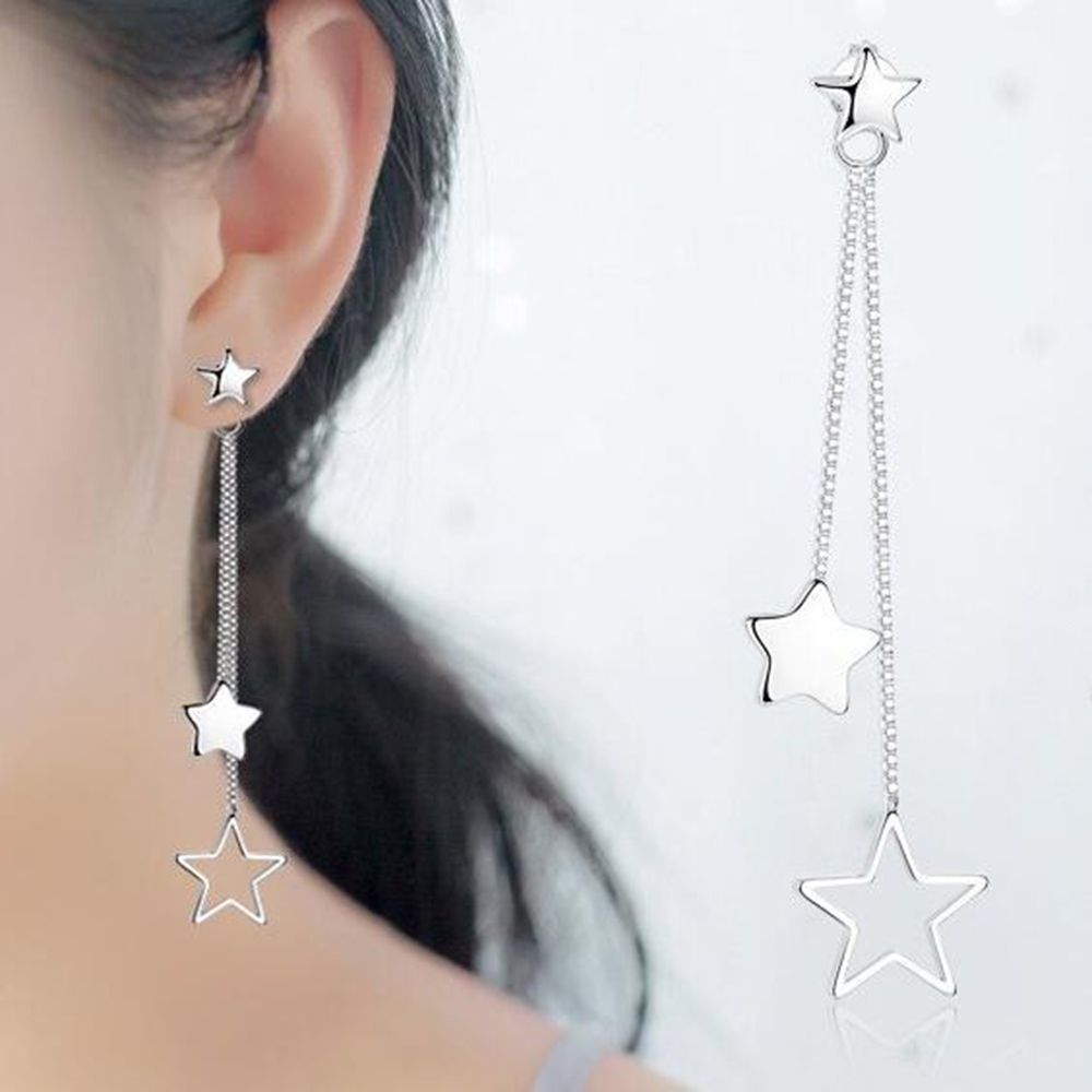 

Women Jewelry Hoop Earring Gift Little Star Sweet Star Drop Long Stud Earrings Silver Chain Statement Tassel Earring Accessories