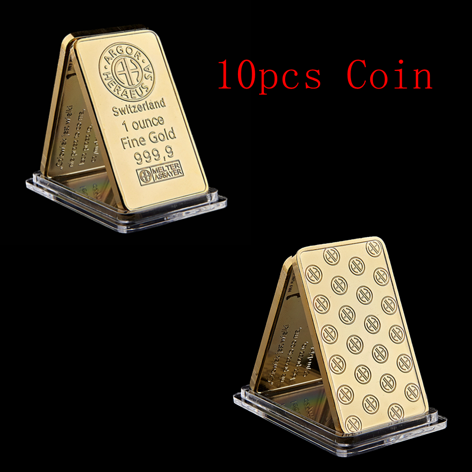 10pcs Arts and Crafts Switzerland Argor-Heraeus SA Melter Assayer Bullion 1 Ounce Fine Gold 999.9 Bar with Acrylic Case For Collection-image-529211624