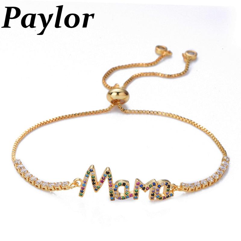 

2020 New Fashion Rainbow Colorful Mama Charm Bracelet For Women Bracelet & Bangle Adjustable CZ Zircon Mother's Day Gift