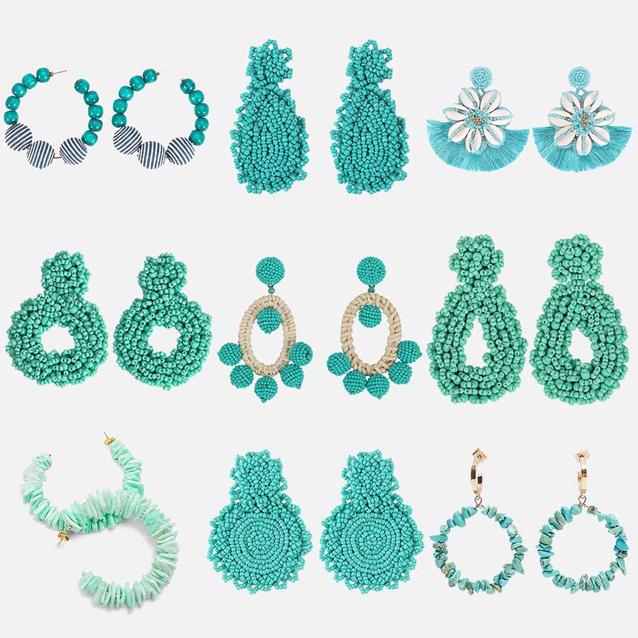 

Dvacaman Bright Blue&Green Summer Statement Earrings Women Shell Beaded Rattan Knit Handmade Drop Earrings Stone Dangle