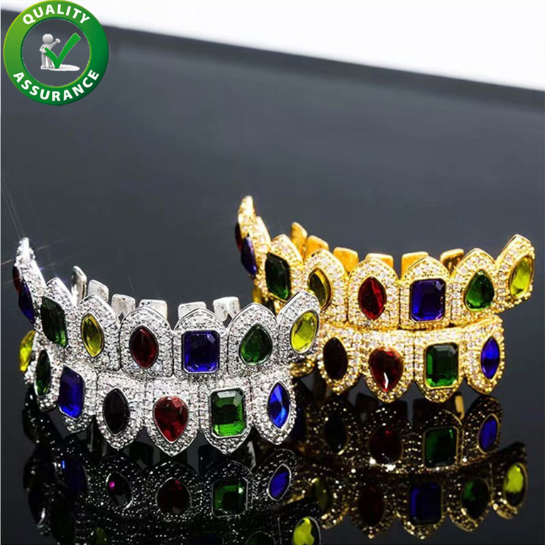 Hip Hop Designer Jewelry Iced Out Teeth Grillz Bling Diamond Grills Gold Silver Mens Luxury Rapper Hiphop Accessories Dientes Grillz Charms