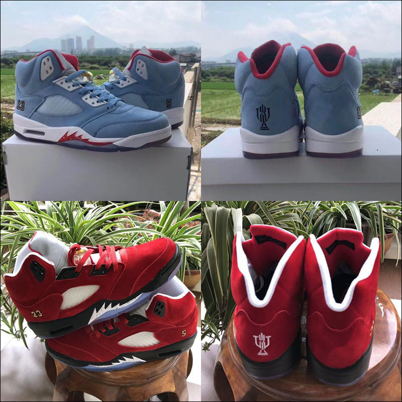 

2019 New Released Trophy Room x Jumpman 5 V Men's Basketball Shoes Blue Red JSP 5s Outdoor Sports Sneakers Size US7-13, As photo 2