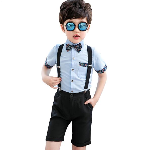 

Summer kids 2Pcs set Cute Blue Shirts+Overalls Suit Blazer For Boys