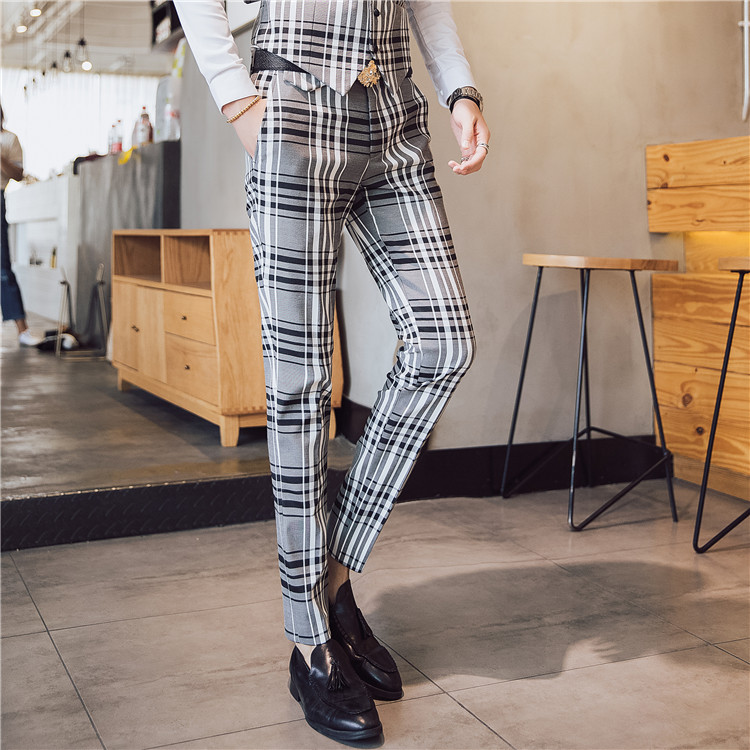 

Plaid Pants Mens Trousers British Style Men Dress Suits Dress Pants Slim Fit Mens Fashion Plaid Casual Business Suit Men, Blue