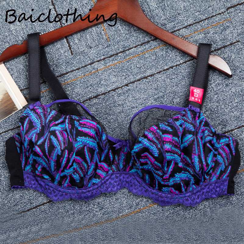 

BAICLOTHING Plus Size Women's Full Coverage Underwire Non-padded Lace Floral Unlined Bra Lingerie for Woman 30~44 D DD E F FF G, As pic