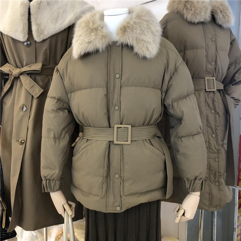 

han edition chic short winter really collars down jacket female temperament with thick loose coat, Beige