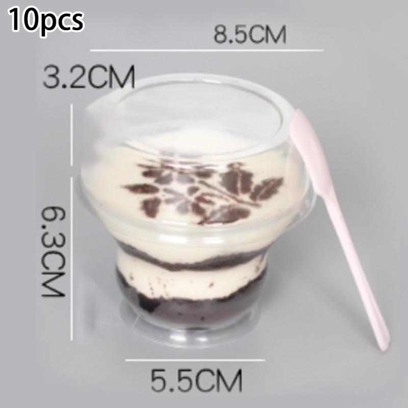 

10PCS Transparent Mousse Cake Cup With Spoon Cream Plastic Cup Ice Cream Mould