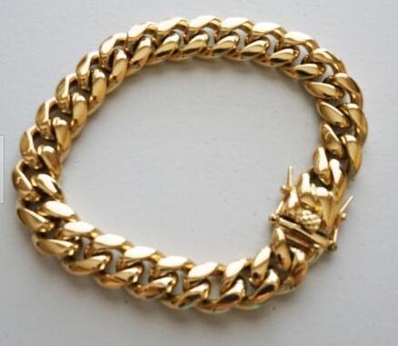 

10 mm 8.5in Men Cuban Miami Link Bracelet Chain 14k Gold Plated Stainless Steel
