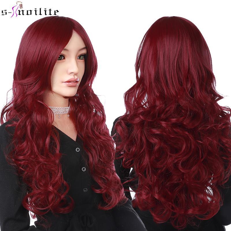 

SNOILITE 24inch Ombre Long Wavy Hair Wigs Synthetic Red Pink Grey Middle Part Wig Heat Resistant Cosplay Party Wigs For Women