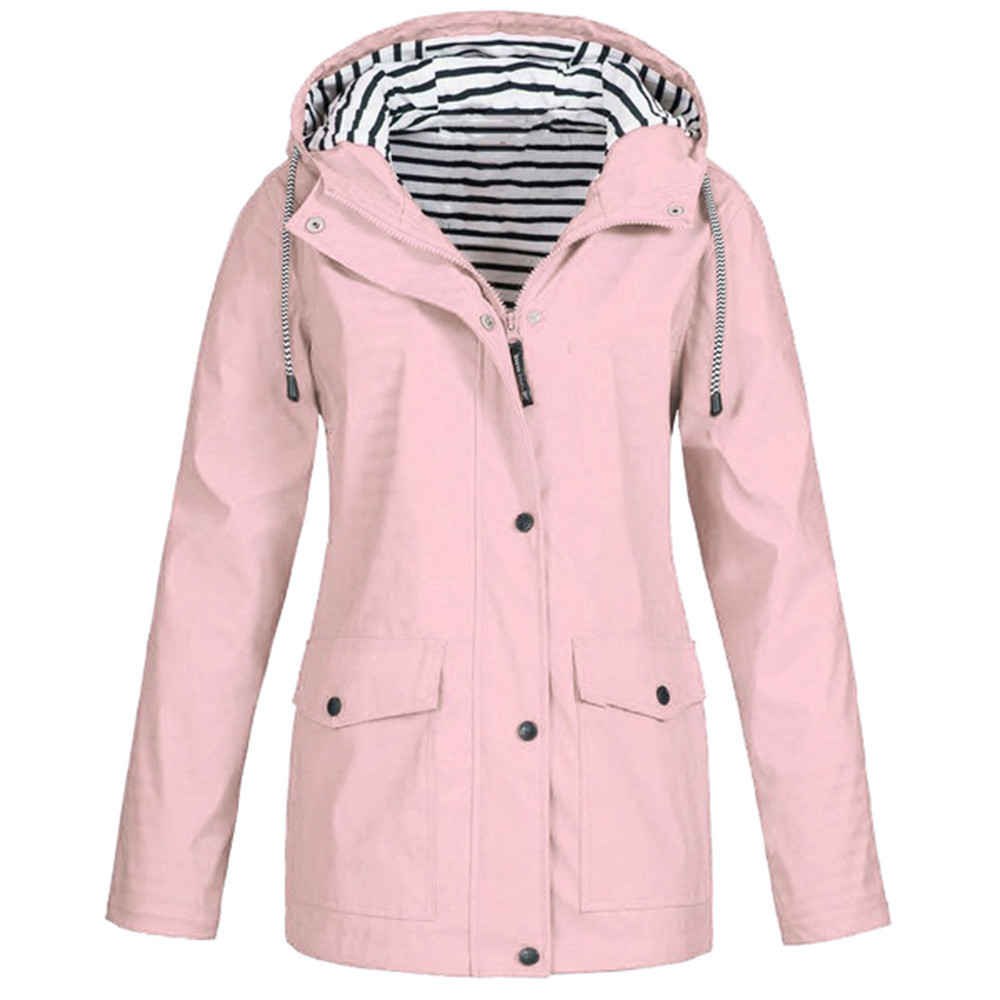 

Women Windbreaker Solid Rain Jacket Outdoor Plus Waterproof Hooded Raincoat Windproof Jackets For Women Plus Size -, Sky blue
