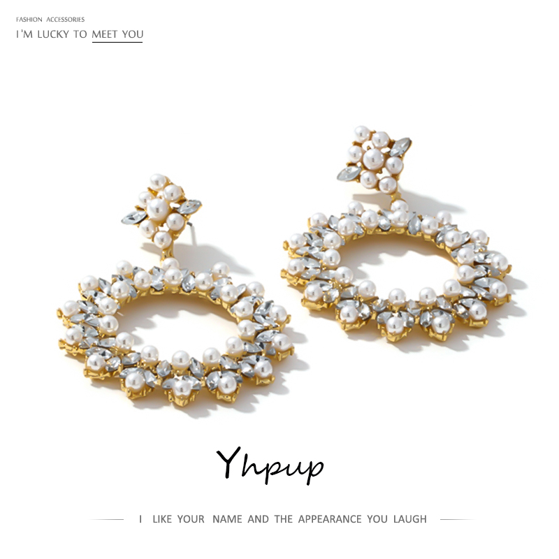 

Dangle & Chandelier Yhpup Trendy Resin Rhinestone Earrings Round Hollow Imitation Pearl Brincos Oorbellen For Female Party Accessories